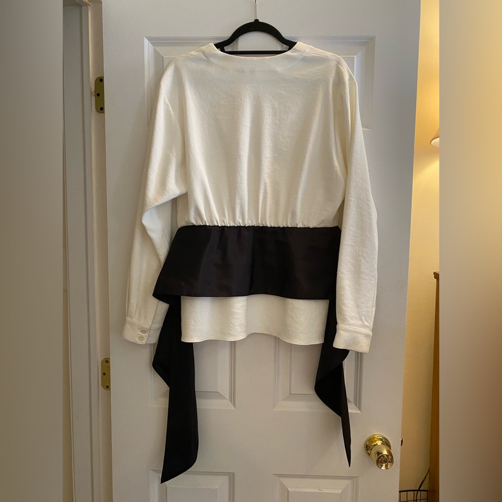 Tibi Womens Long Sleeve White V-Neck Blouse with Bow, Size US 10 - Picture 7 of 9